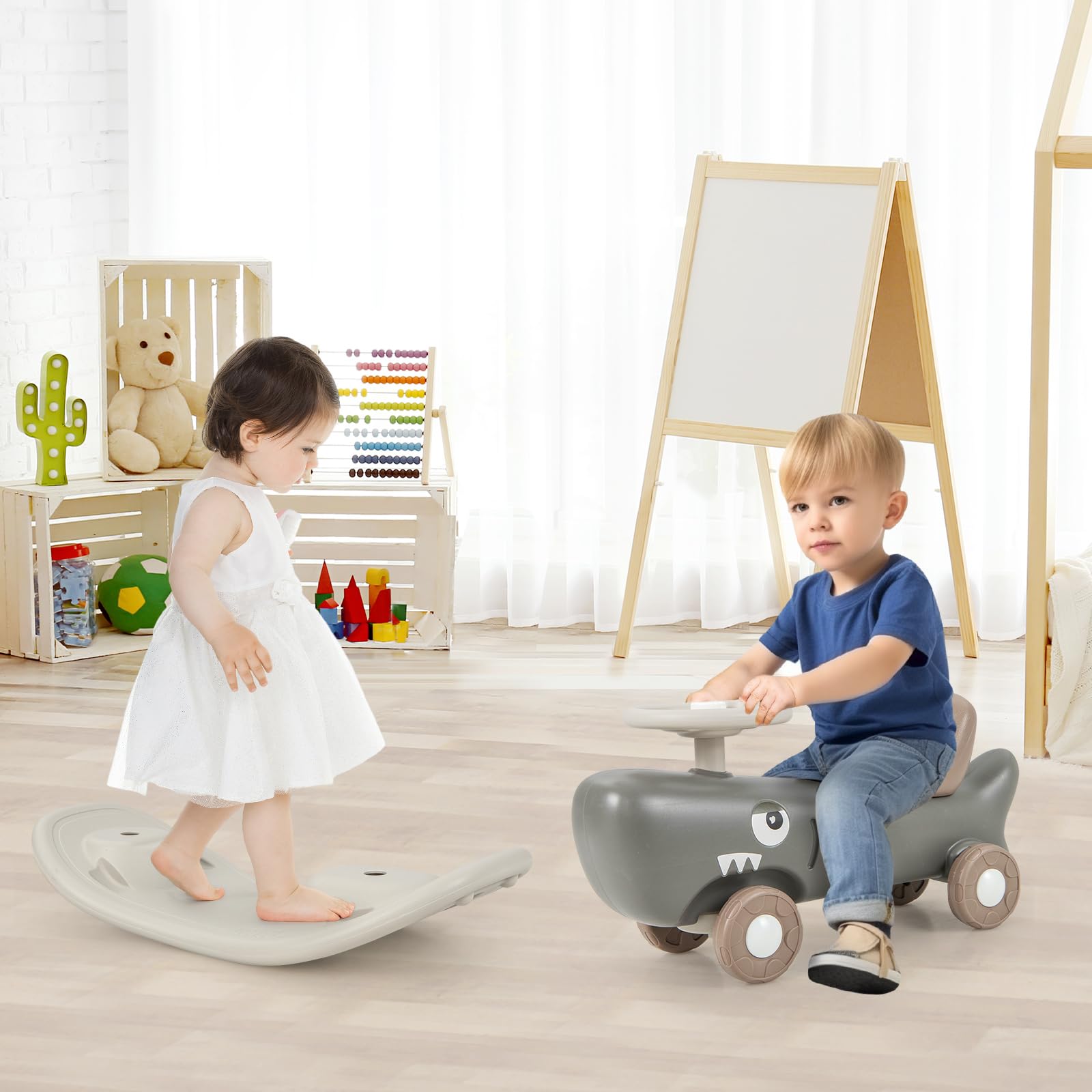 BABY JOY 3 in 1 Rocking Horse, Ride On Push Car for Toddlers, Shark Ro ...
