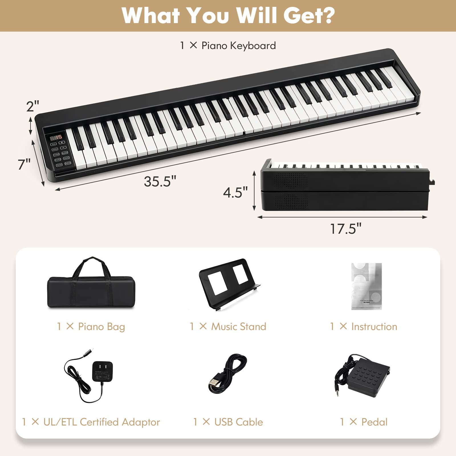 61-Key Folding Piano Keyboard - Costzon