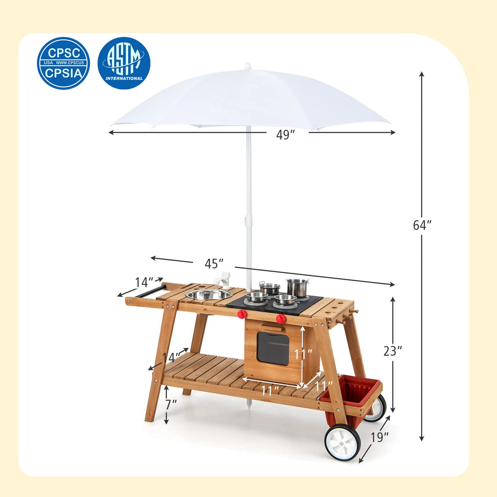 Indoor & Outdoor Wooden Pretend Cooking Cart  - Costzon