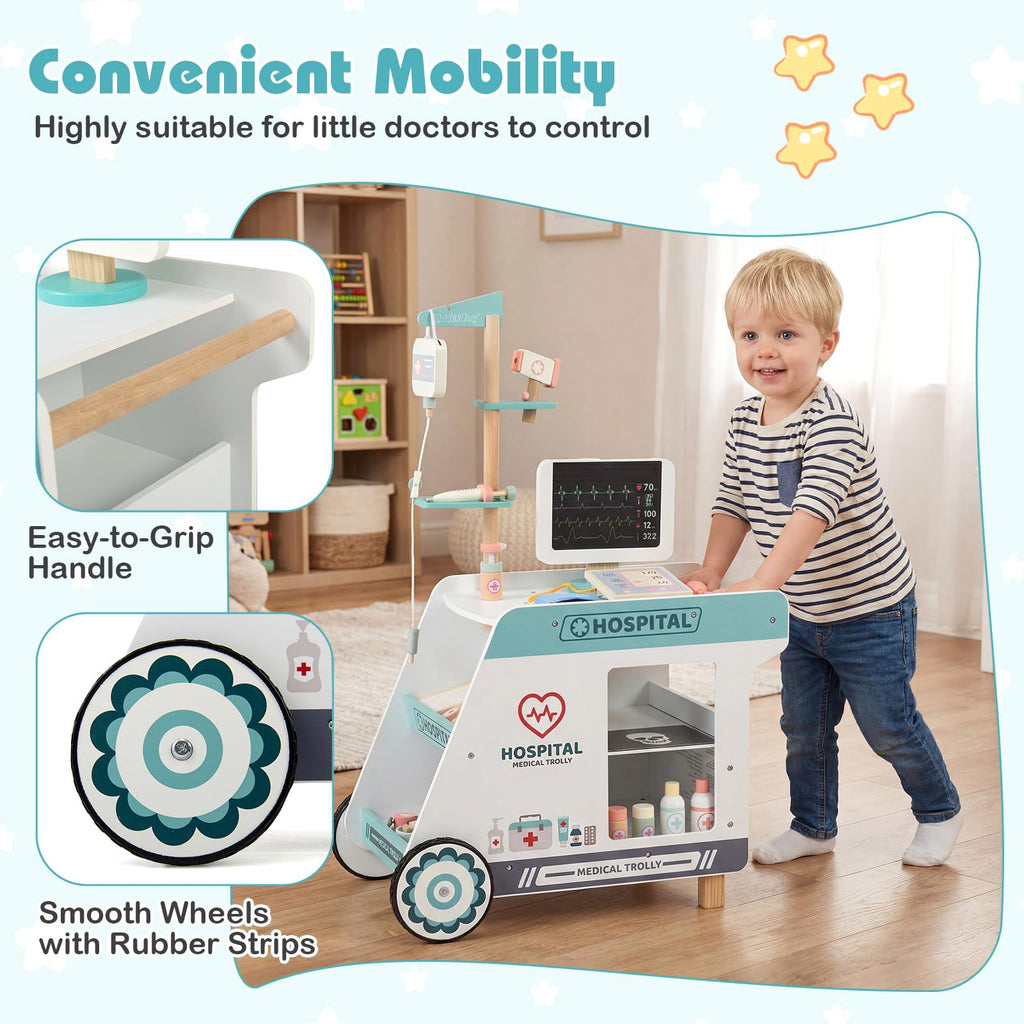 Costzon Kids Wooden Doctor Cart Pretend Medical Station Toy Set – costzon