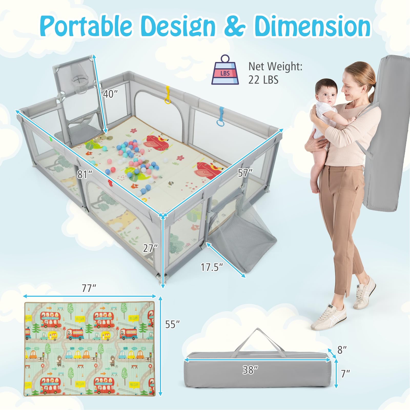 Costzon Large Baby Playpen with Mat