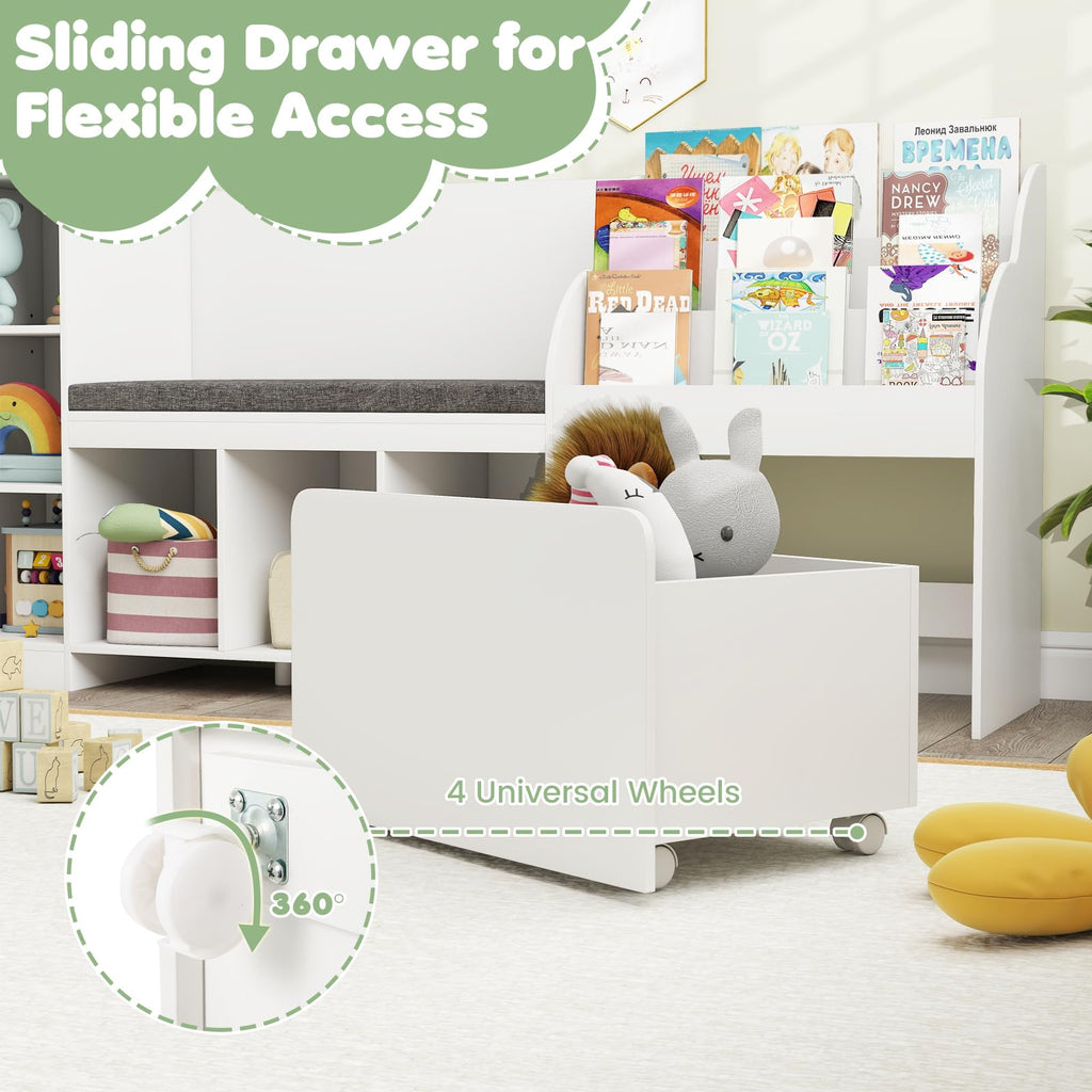 thumbnail image 2 of Kids Bookcase With/Reading Nook, 4-in-1 Toy Organizer W Removable Seat Cushion 2 of 9