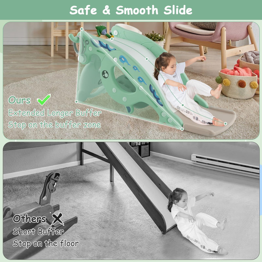 4 in 1 Toddler Slide Rocking Toy, Slide for Kids, Ocean Style  - Costzon