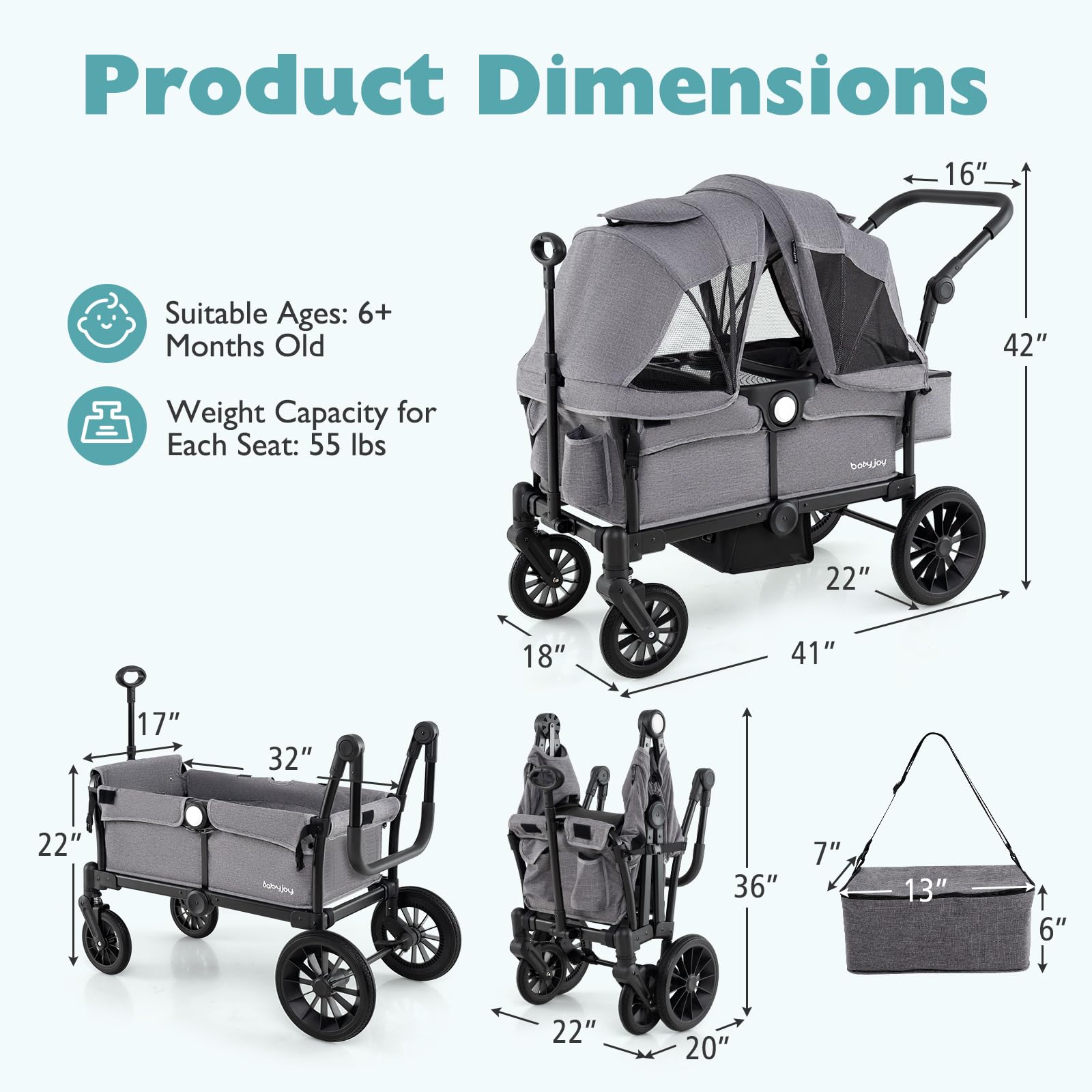 costway push pull stroller wagon BABY JOY Wagon Stroller for 2 Kids, Collapsible Push Pull Double Strol – costzon