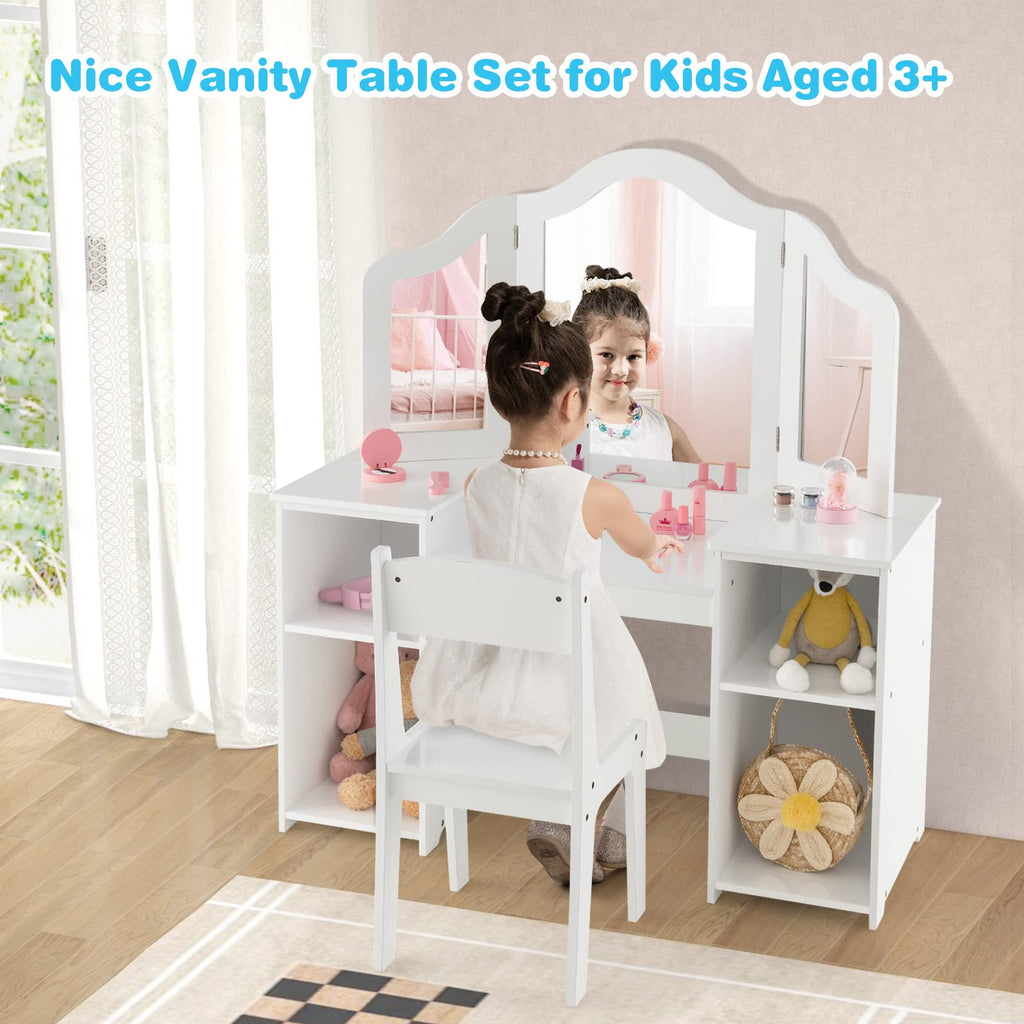 2 in 1 Princess Makeup Dressing Table, White - Costzon