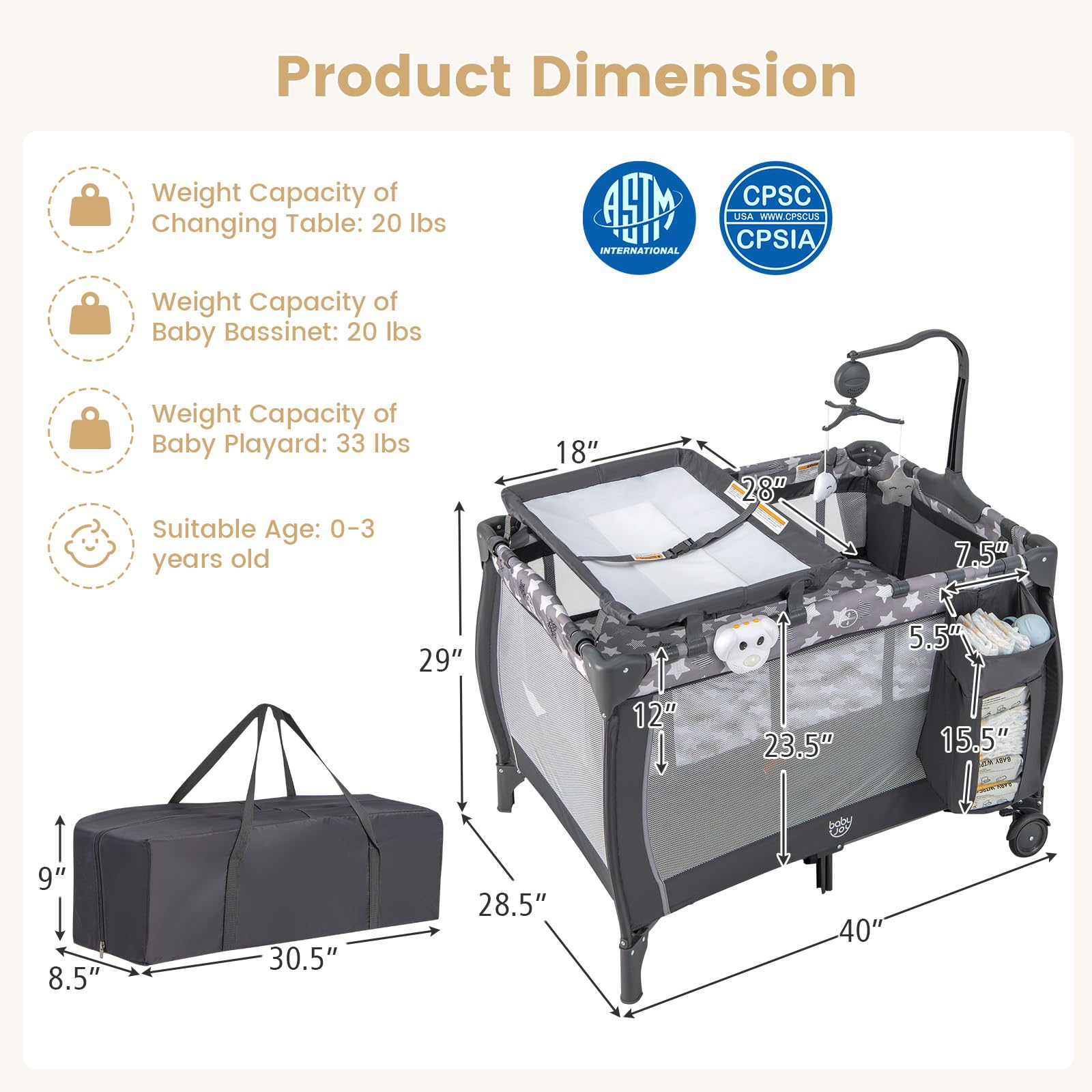 Costzon 3 in 1 Pack and Play with Bassinet