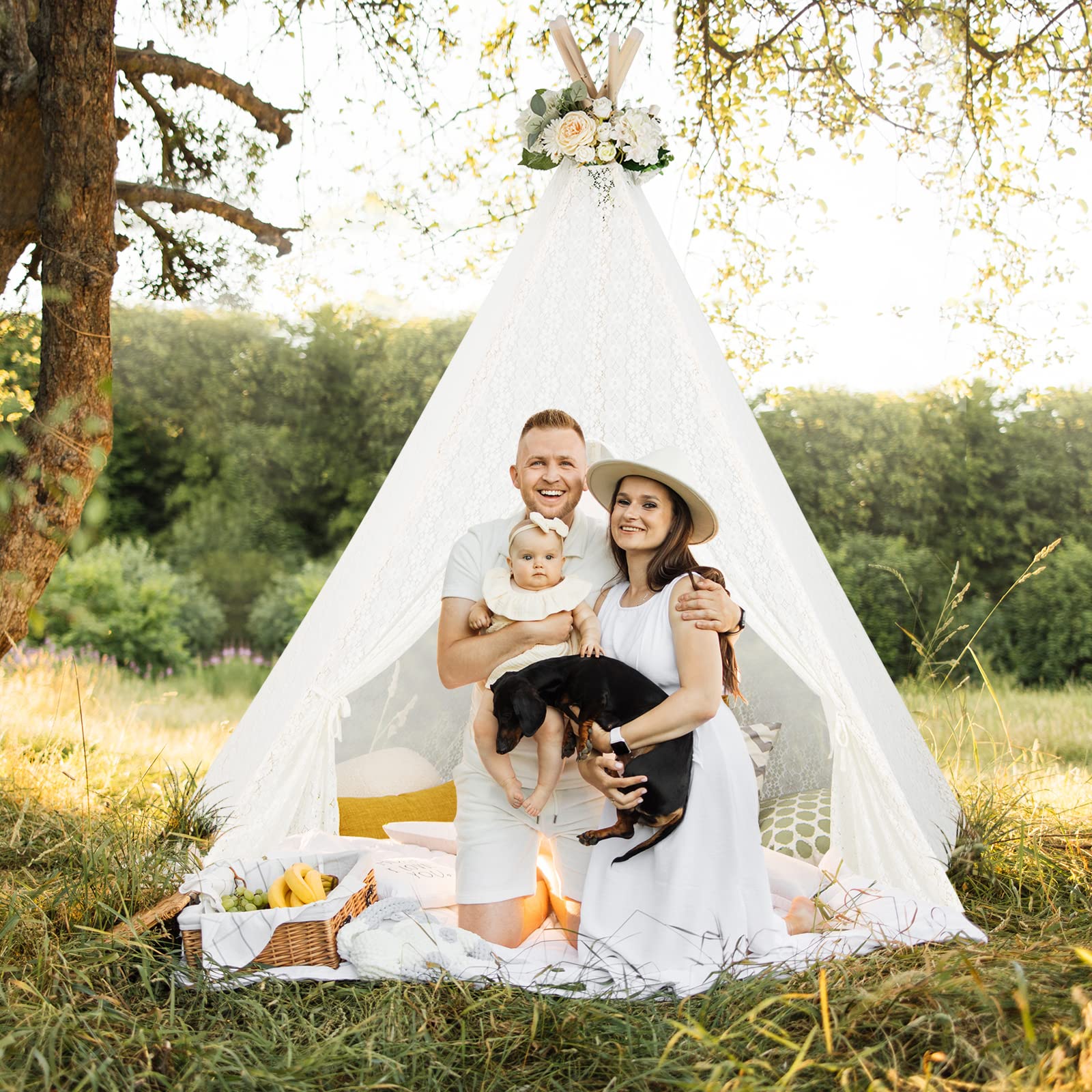 lace tent Costzon Teepee Tent for Adults, 85" H Outdoor 5-Sided Large Sheer Lace – costzon