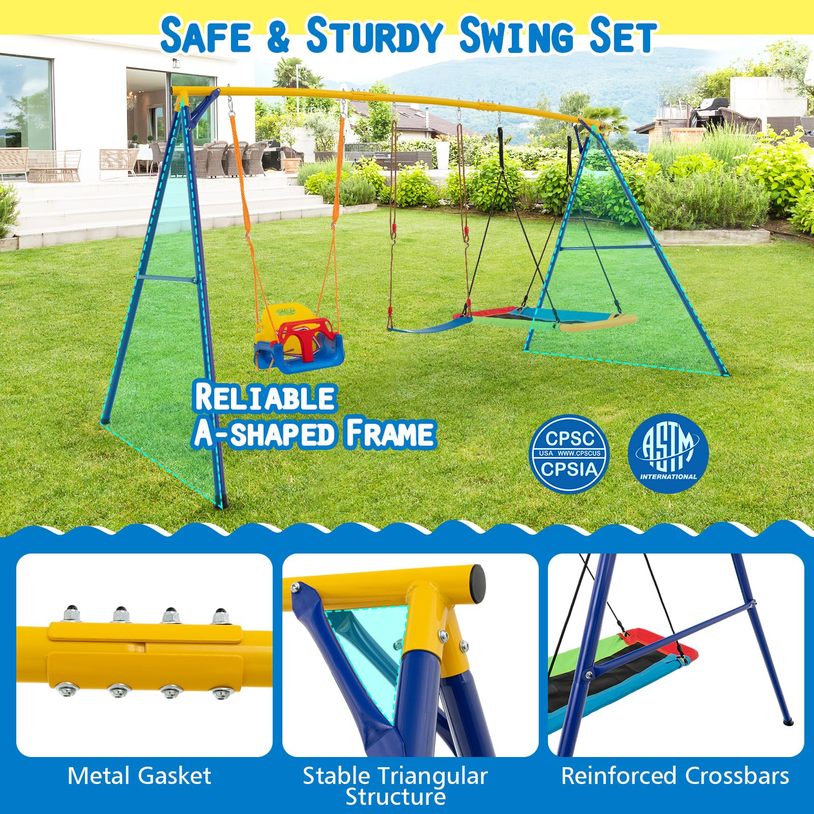 Costzon 660 lbs Swing Sets for Backyard, 3-in-1 Heavy Duty Extra