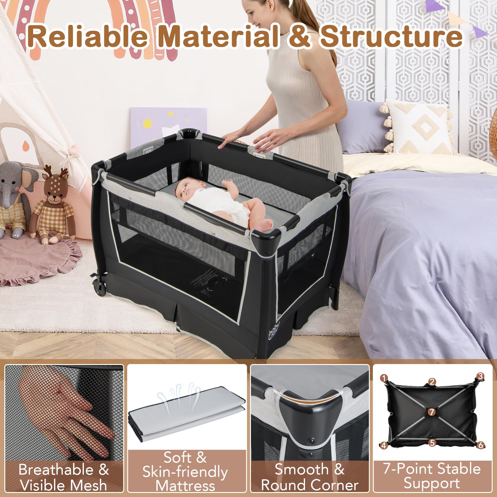baby trend lil snooze deluxe 2 assembly BABY JOY 4 in 1 Nursery Center, Foldable Pack and Play w/Bassinet, Cha – costzon