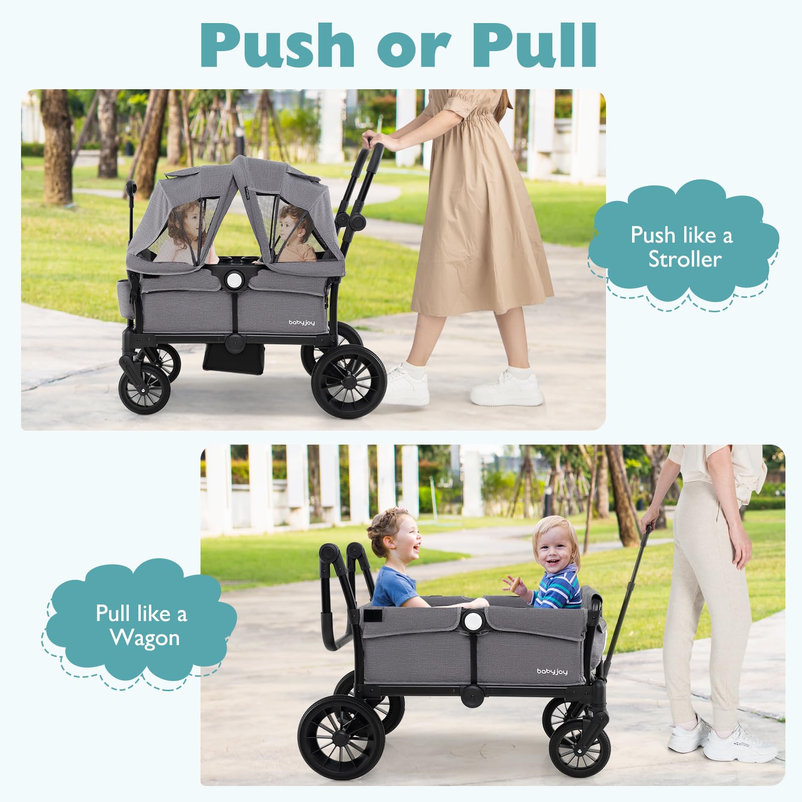 BABY JOY Wagon Stroller for Kids, Collapsible Push Pull Double