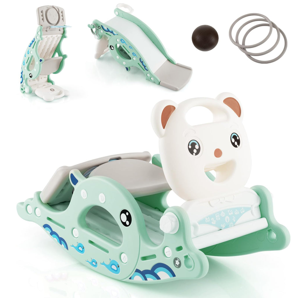 4 in 1 Toddler Slide Rocking Toy, Slide for Kids, Ocean Style  - Costzon