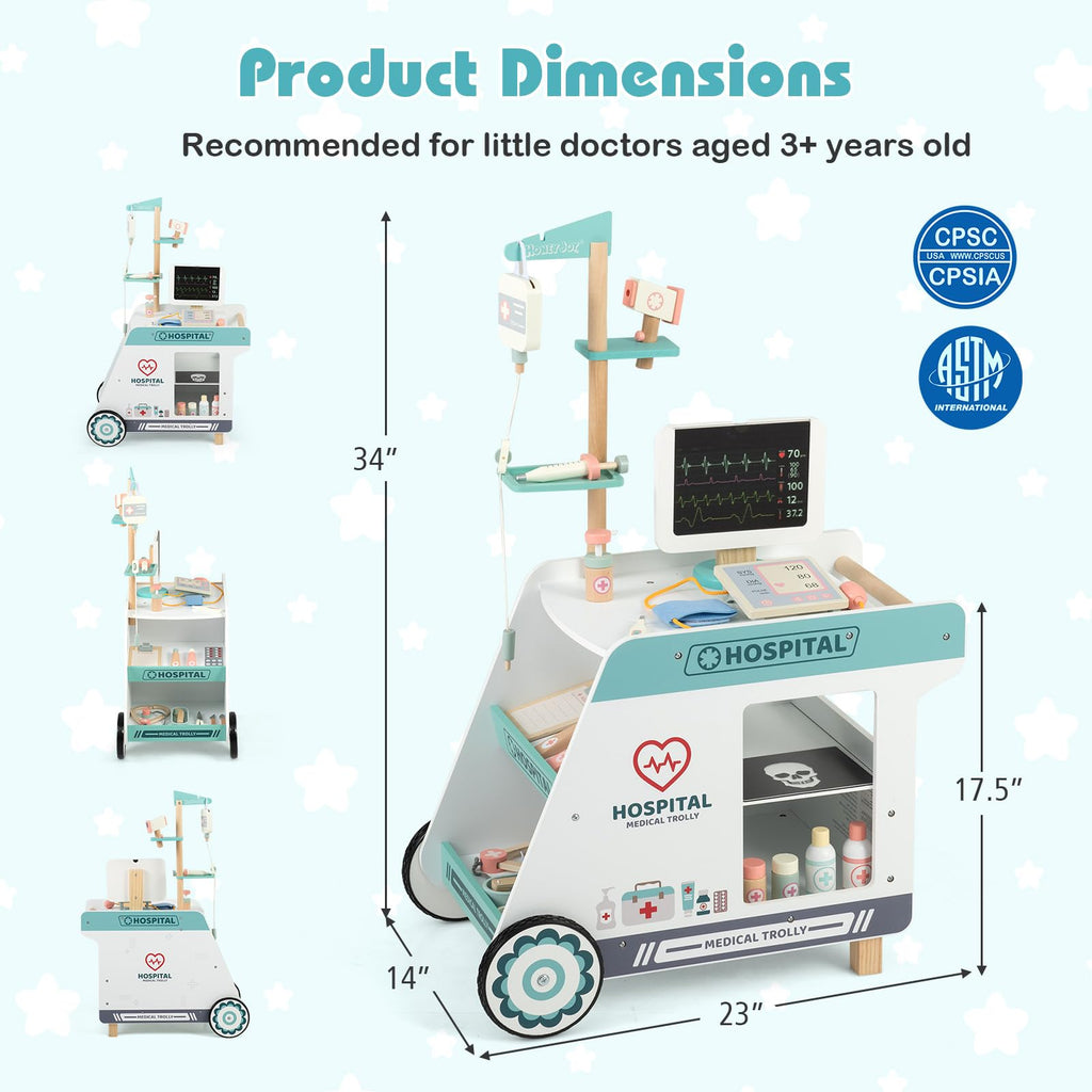 Costzon Kids Wooden Doctor Cart Pretend Medical Station Toy Set – costzon