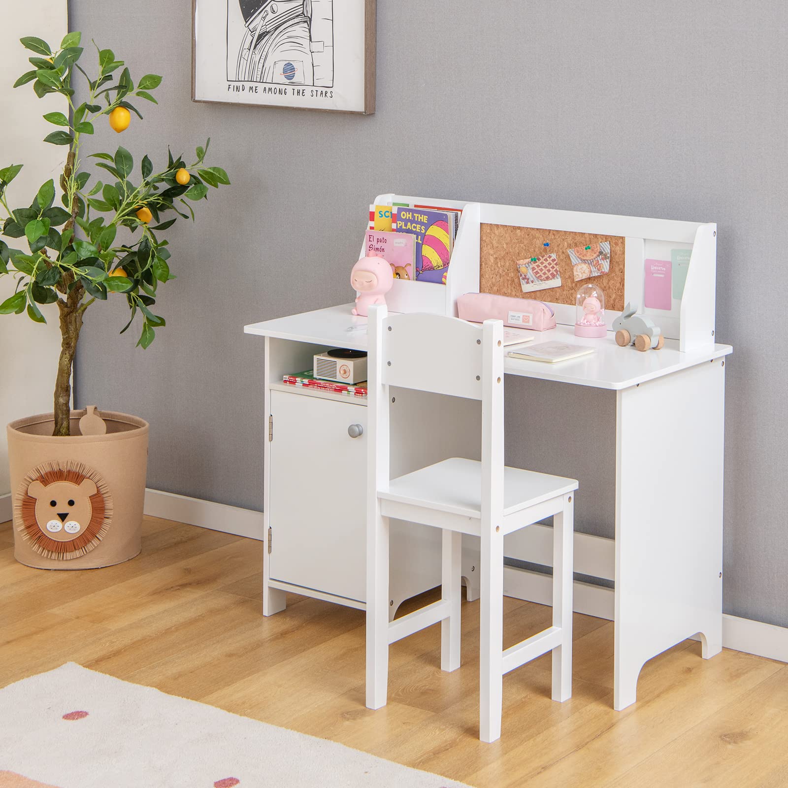 Child Desk COSTWAY Kids Desk And Chair Set, L Shaped Corner Desks