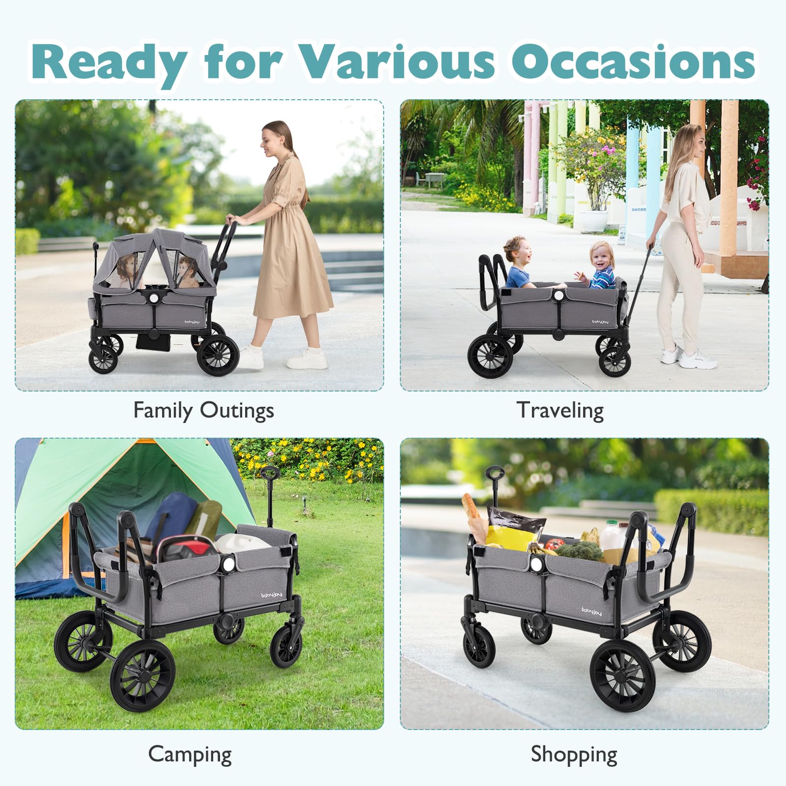 can you fly with a wagon stroller BABY JOY Wagon Stroller for 2 Kids, Collapsible Push Pull Double Strol – costzon