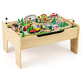 Costzon Wooden Train Table, 5-in-1 Kids Activity Table with 78-Piece Set