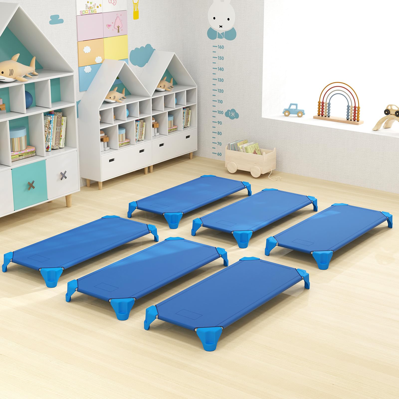 Stackable Cotts Costzon Daycare Cots for Kids, 6 PCS Space-Saving Stackable Cots w/Stu ...