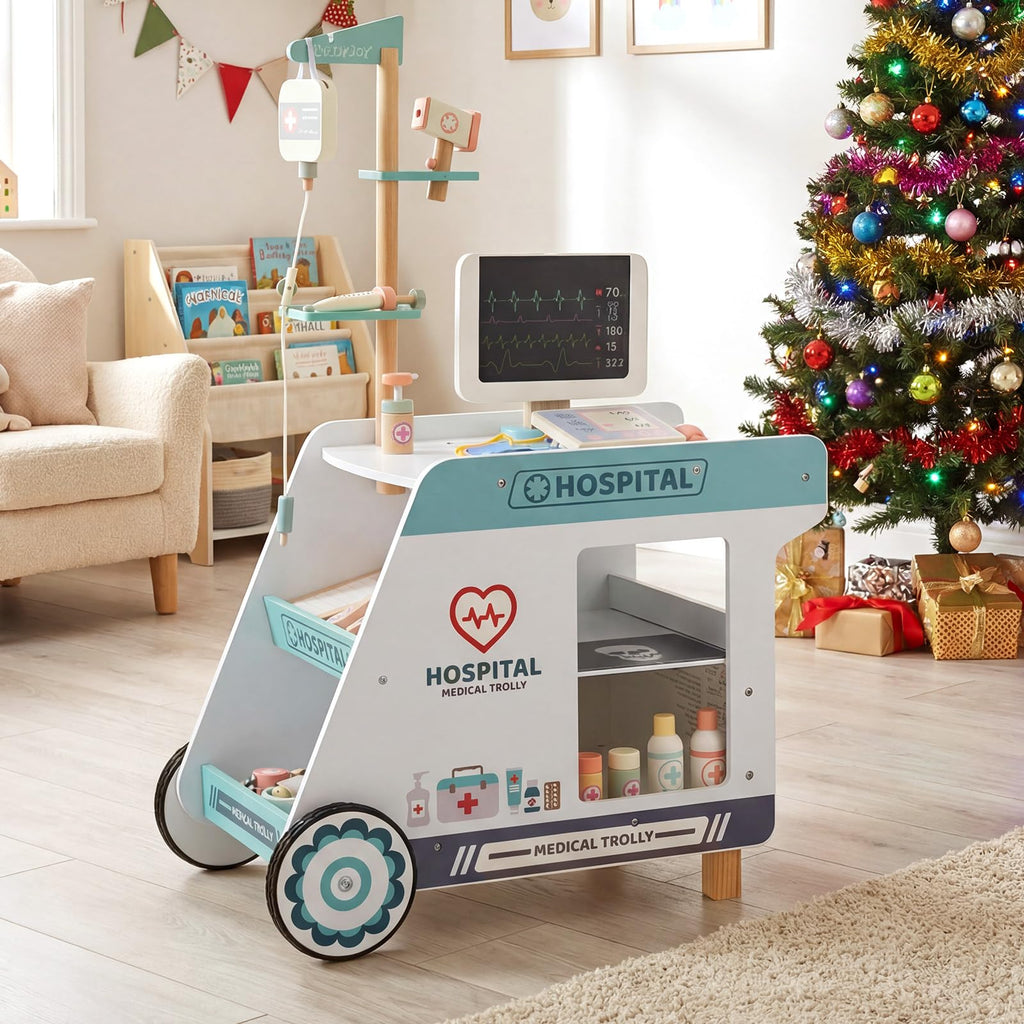 Costzon Kids Wooden Doctor Cart Pretend Medical Station Toy Set – costzon