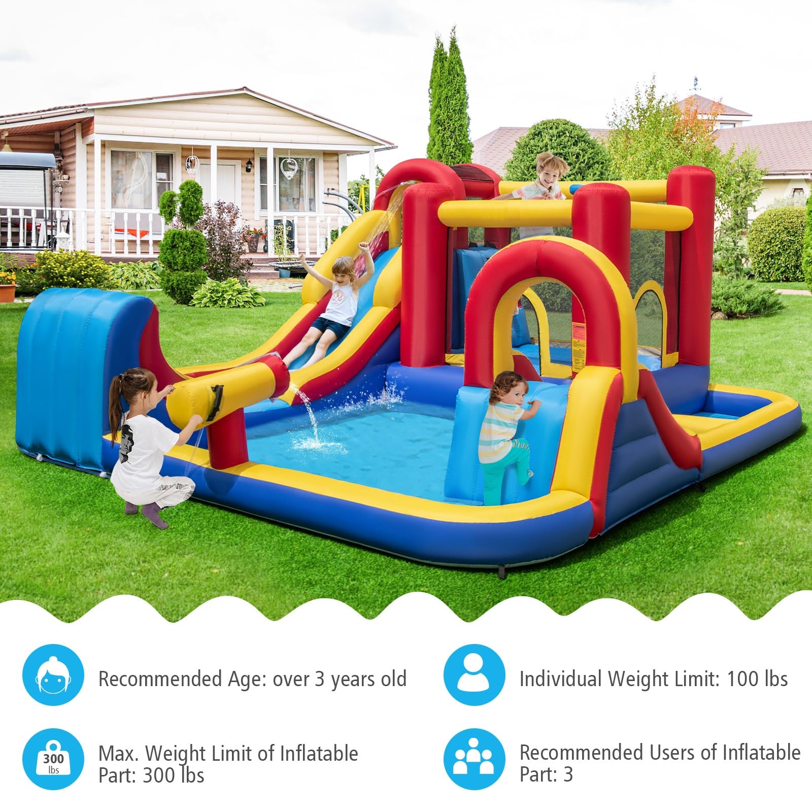 Bounce Ho BOUNTECH Inflatable Water Slide, 7 in 1 Mega Waterslide Park Bounce Ho ...