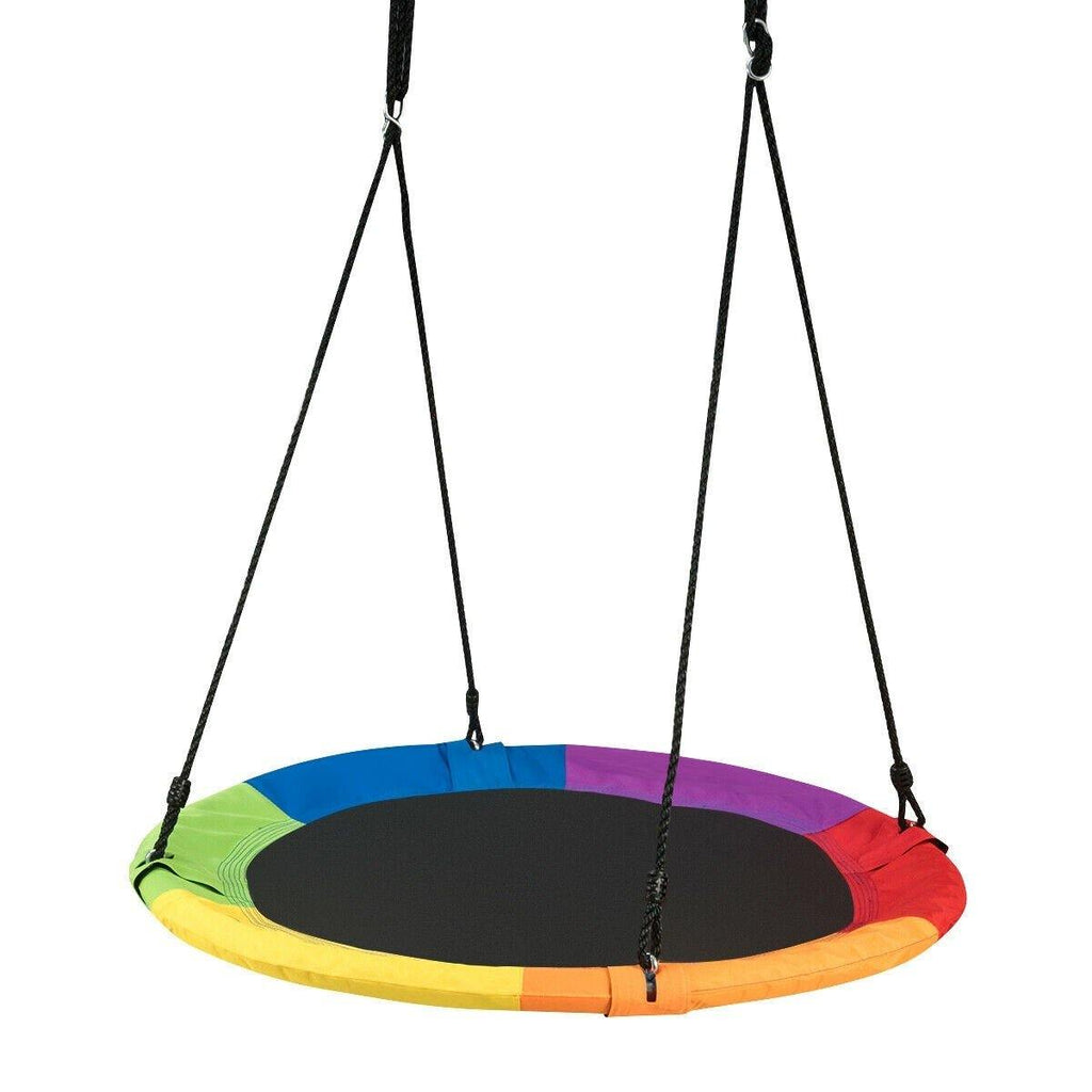 40" Waterproof Saucer Tree Swing Set, Indoor Outdoor Round Swing Colorful Rainbow- Adjustable Hanging Ropes (Multicolor) - costzon