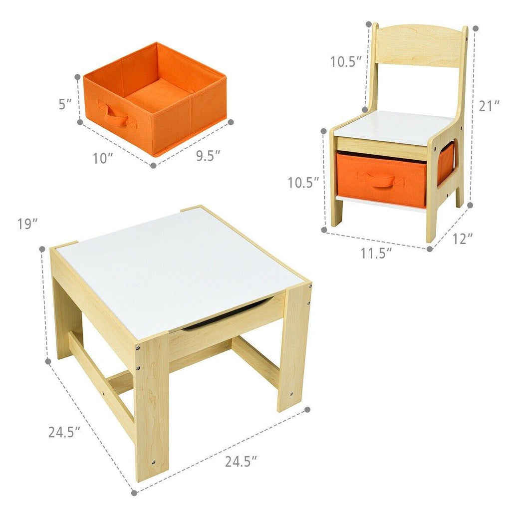 3 in 1 Kids Wood Table & 2 Chair Set, Children Activity Table Desk Sets - costzon