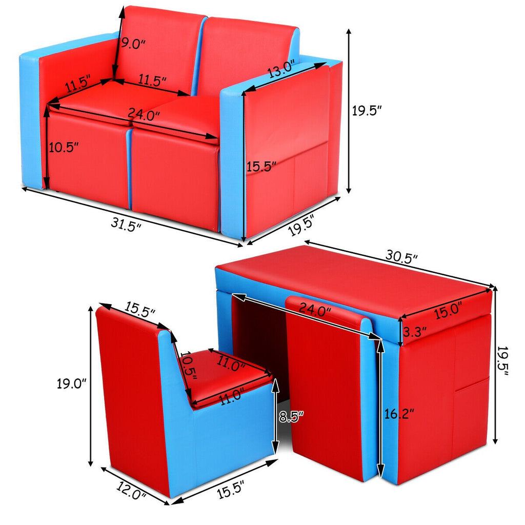 Costzon Kids Sofa, 2 in 1 Double Sofa Convert to Table and Two Chairs (Red) - costzon