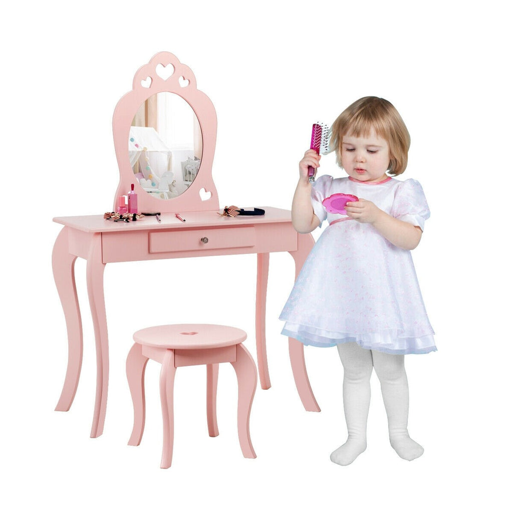 Costzon Kids Vanity Table, 2 in 1 Detachable Design with Dressing Table and Writing Desk - costzon