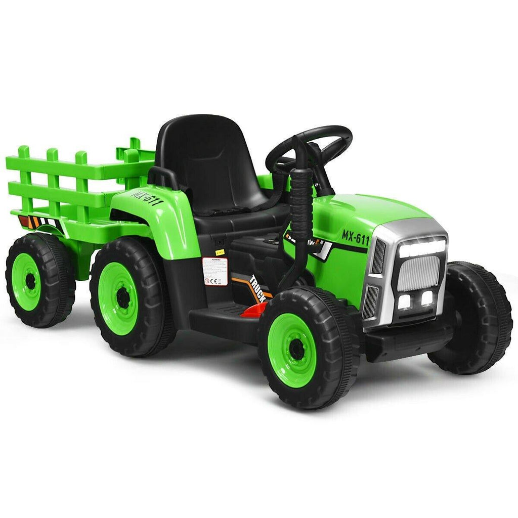 Costzon 12V Kids Ride On Tractor with Trailer, Battery Powered Electric Vehicle Toy Car (Green) - costzon