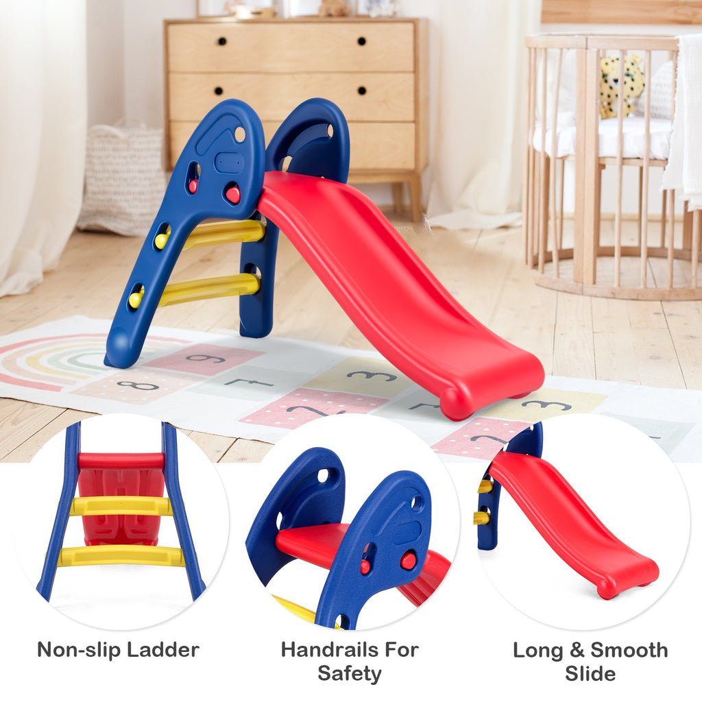 Joy Folding Slide, Indoor First Slide Plastic Play Slide Climber Kids (Ellipse Rail) - costzon