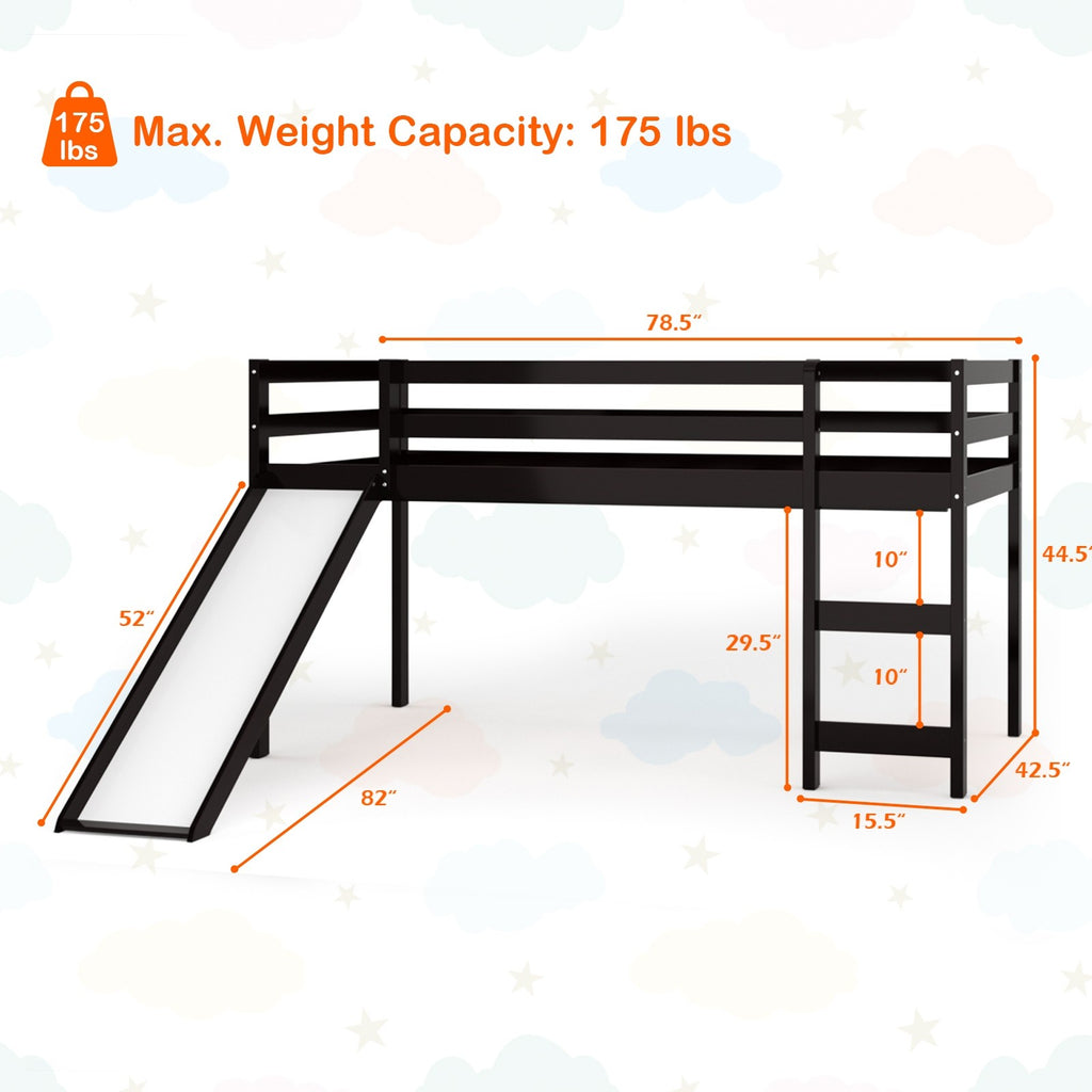 Costzon Twin Loft Bunk Bed with Slide, Built-in Ladder and Guard Rail (Espresso) - costzon