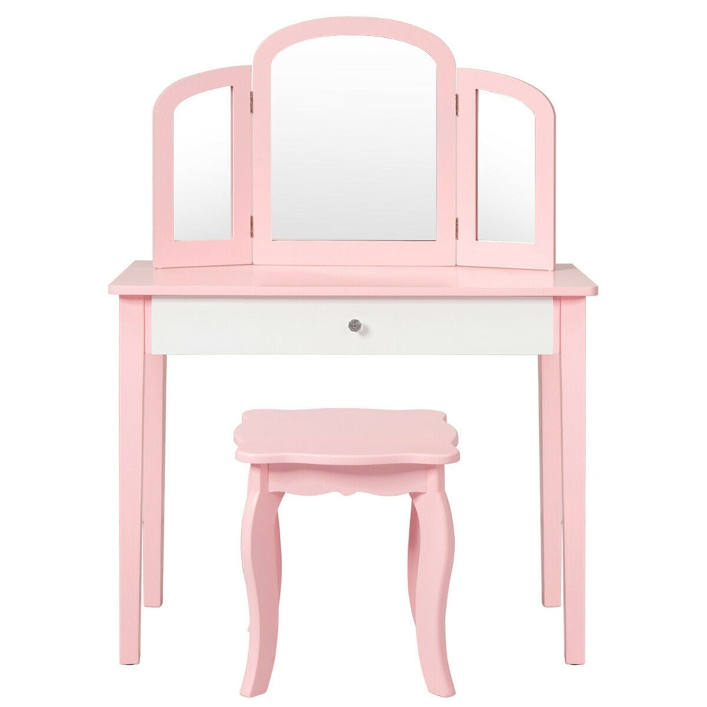 Costzon Kids Vanity Table, 2-in-1 Vanity Set with Detachable Top, Pretend Beauty Play Vanity Set for Girls - costzon