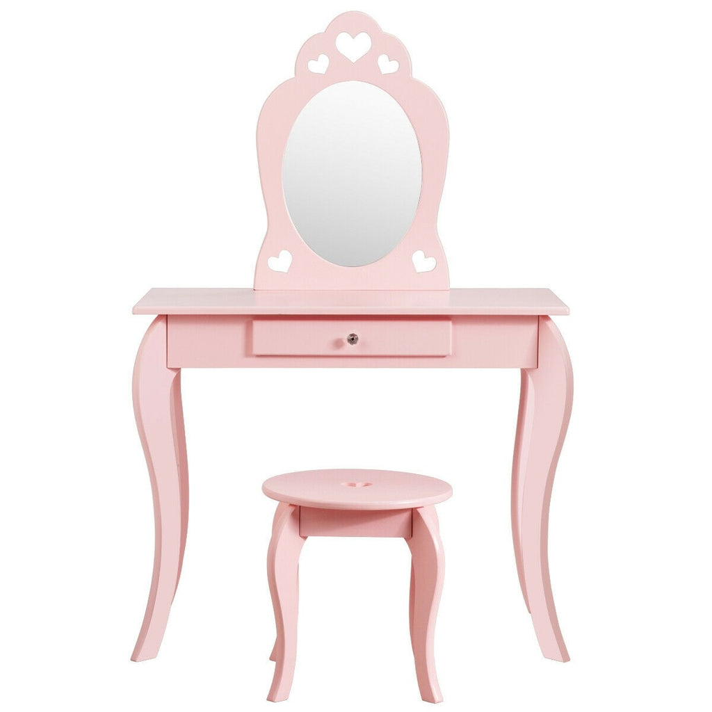 Costzon Kids Vanity Table, 2 in 1 Detachable Design with Dressing Table and Writing Desk - costzon