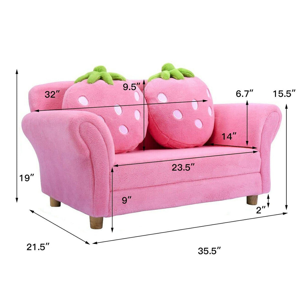 Kids Sofa, with 2 Cute Strawberry Pillows - costzon