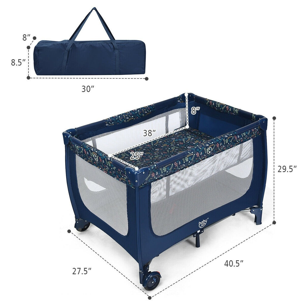 BABY JOY Foldable Baby Playard, Double Layer Pack n Play with Breathable Mattress - costzon