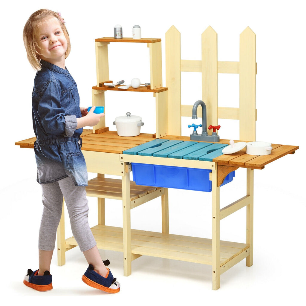 Costzon Kids Kitchen Playset, Outdoor Pretend Play Kitchen Set for Kids Toddler - costzon