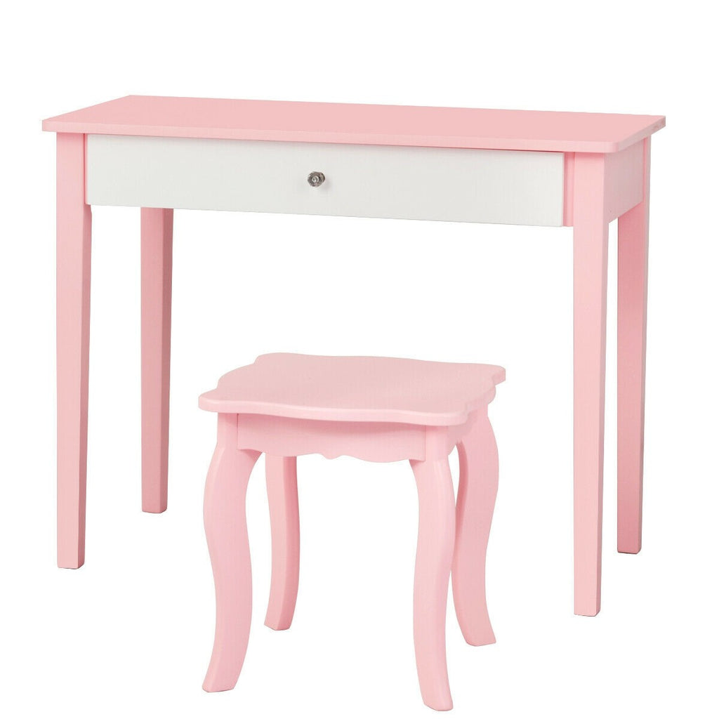 Costzon Kids Vanity Table, 2-in-1 Vanity Set with Detachable Top, Pretend Beauty Play Vanity Set for Girls - costzon