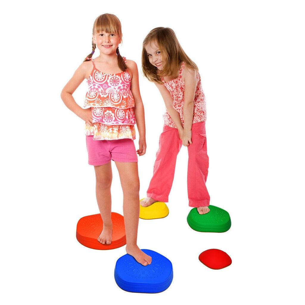 Kids Balance Stepping Stones, Set of 5 Silicone Non-Slip Stackable Wave Blocks - costzon