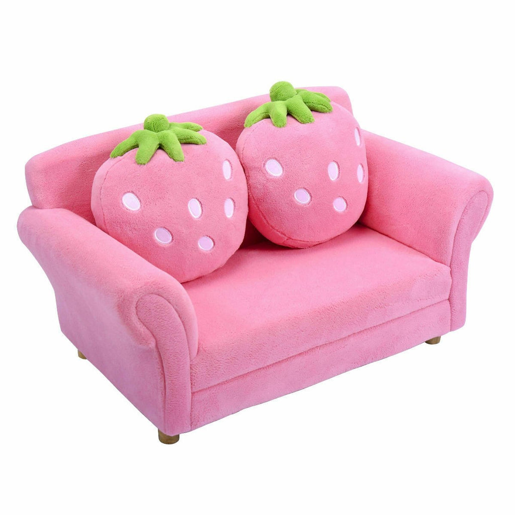 Kids Sofa, with 2 Cute Strawberry Pillows - costzon