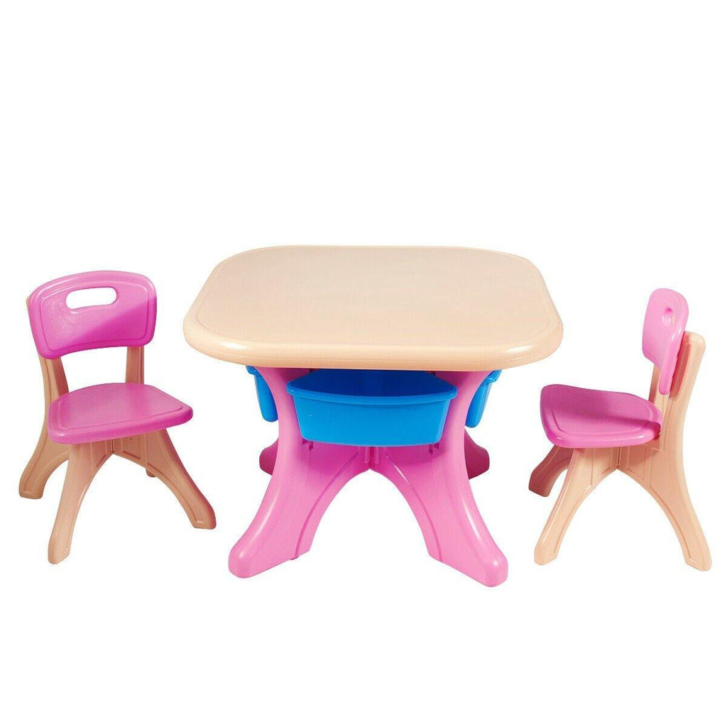 3 Piece Activity Table w/Detachable Toy Storage Bins & 2 Chairs for Children Reading Art Craft, Pink - costzon