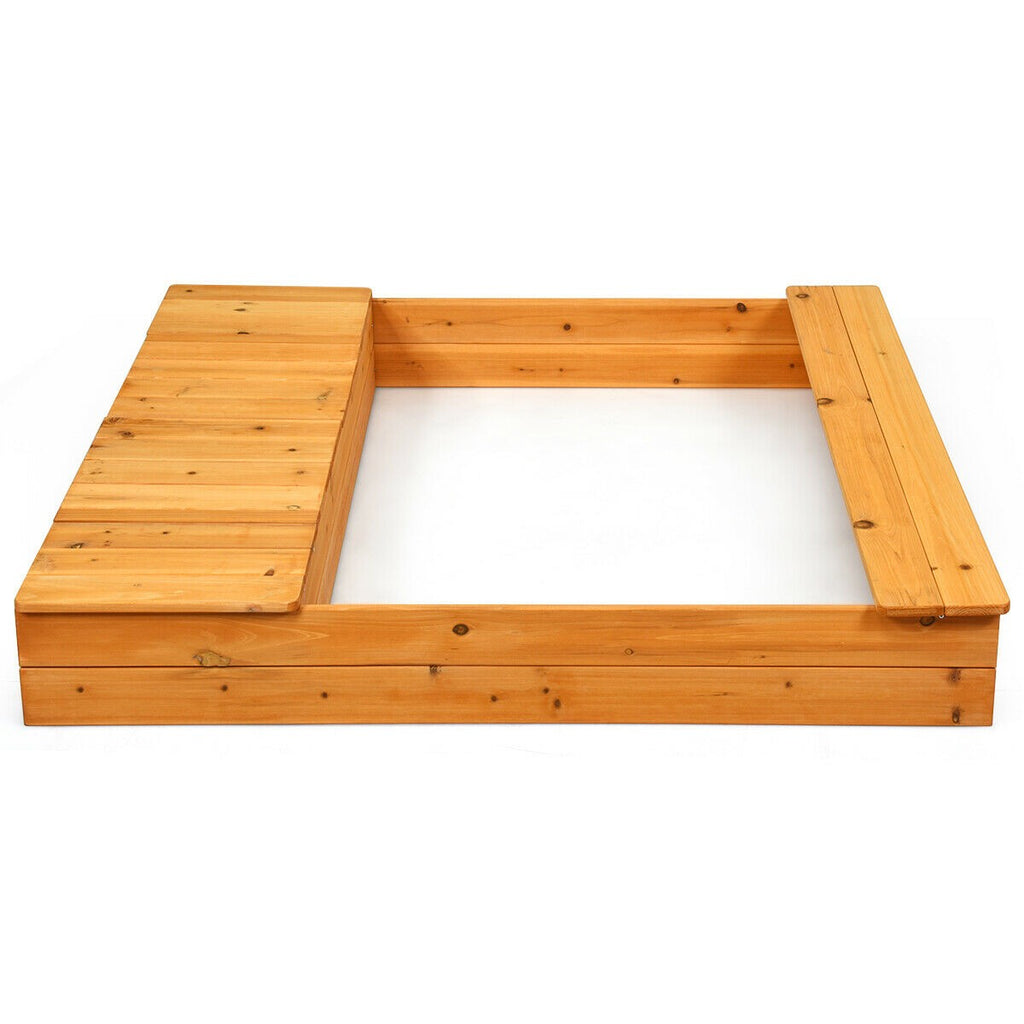 Kids Wooden Sandbox with Bench Seats & Storage Boxes - costzon