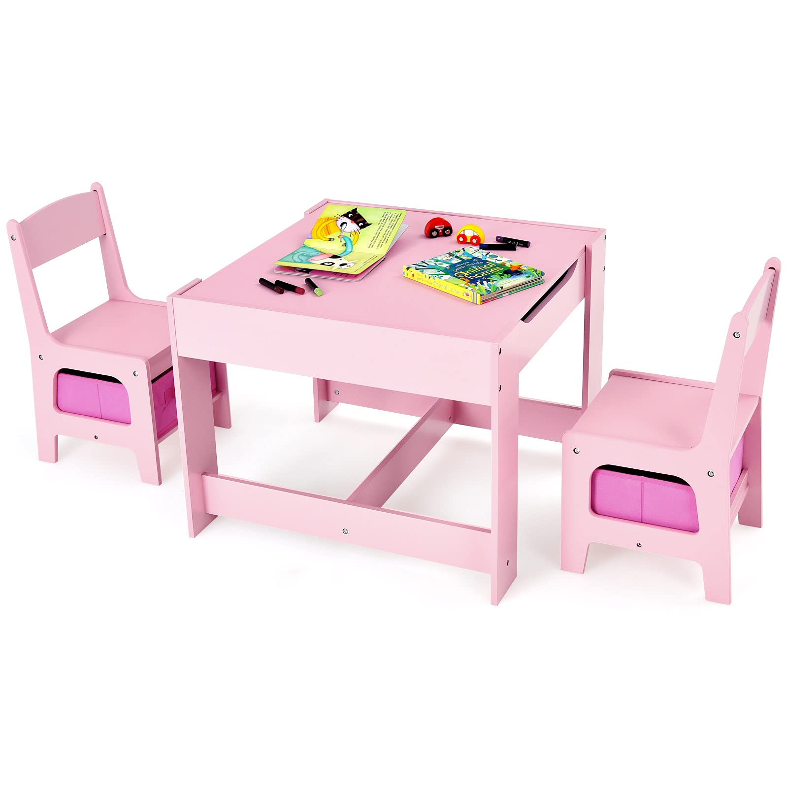 Costzon Ensemble table et chaise pour enfants, table d'activités 3 en 1 en  bois avec tiroir de rangement, table amovible pour enfants, dessin