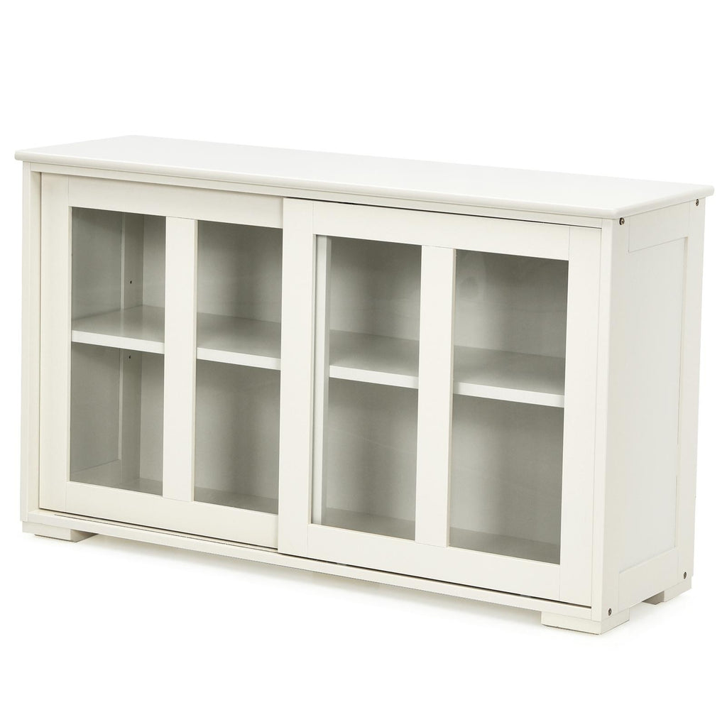 Costzon Kitchen Storage Sideboard (Cream White with Sliding Door Window) - costzon