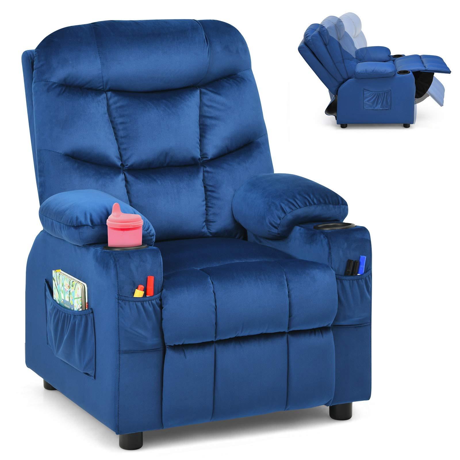 Costzon Kids Recliner Chair with Cup Holder Adjustable Velvet