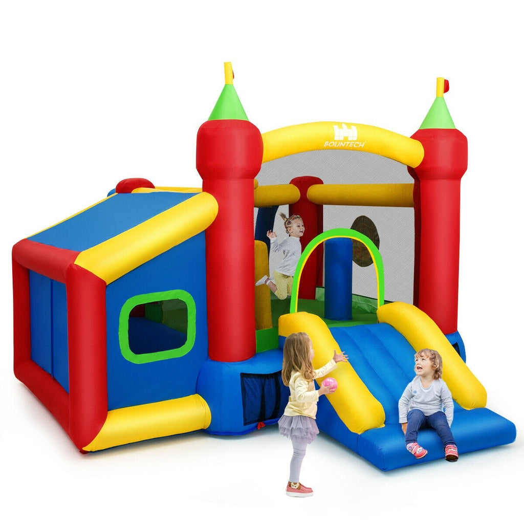 Costzon Inflatable Bounce House, 7-in-1 Jump and Slide Bouncer w/ Basketball Rim(Without Blower) - costzon