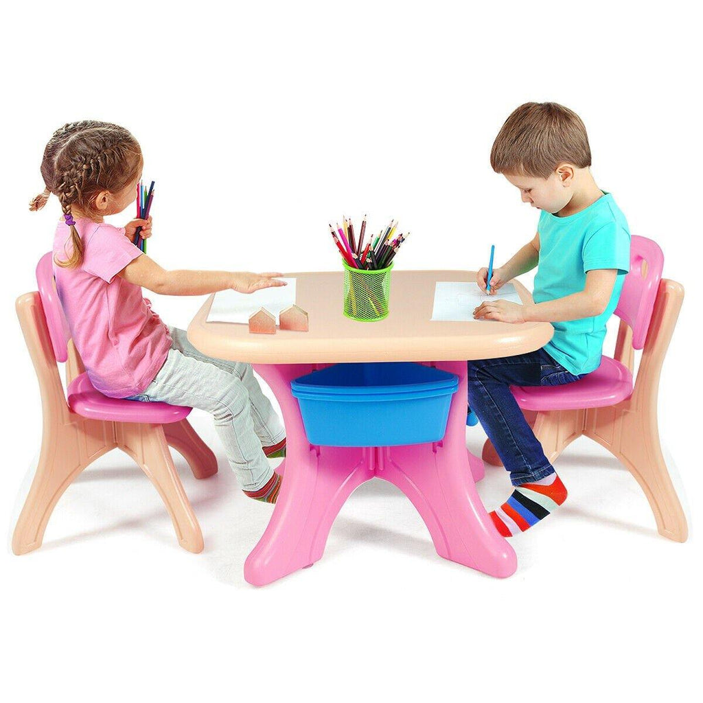 3 Piece Activity Table w/Detachable Toy Storage Bins & 2 Chairs for Children Reading Art Craft, Pink - costzon