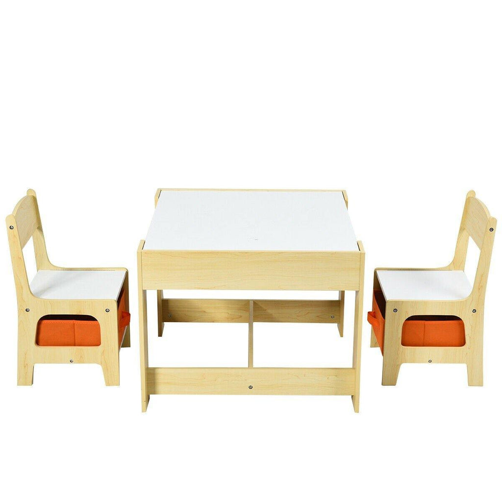 3 in 1 Kids Wood Table & 2 Chair Set, Children Activity Table Desk Sets - costzon