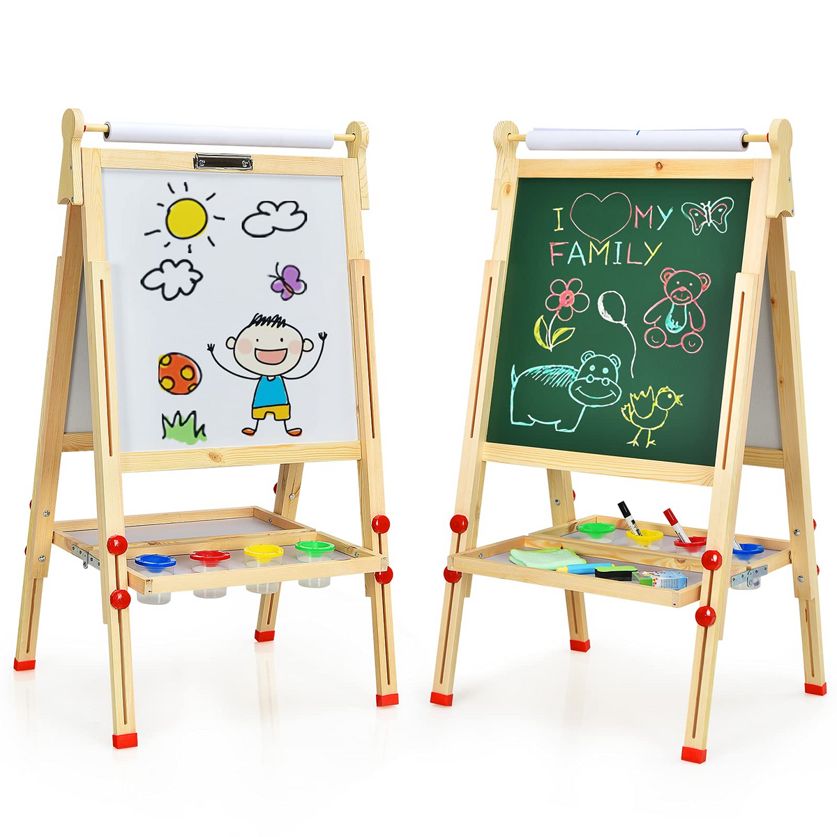 Art Easel Wooden Double Sided Chalkboard Whiteboard w Paper Roll