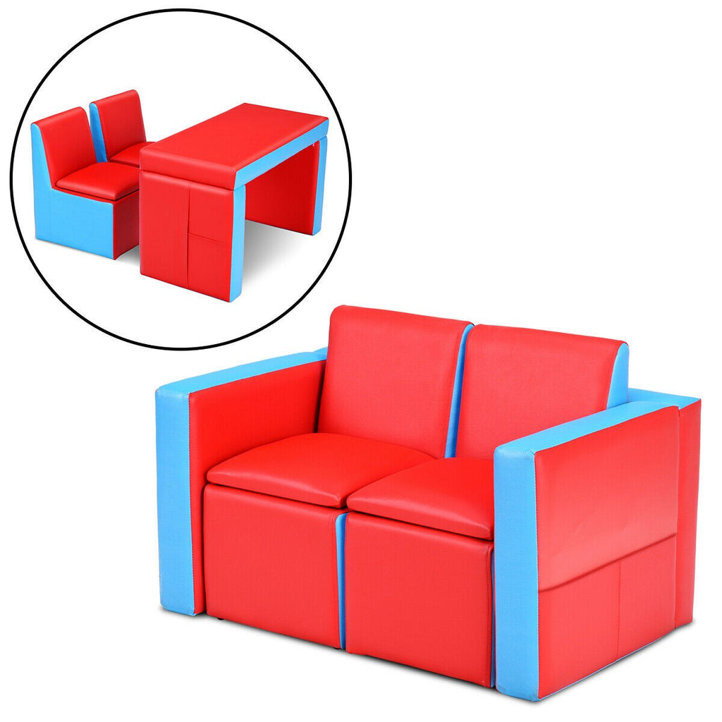 Costzon Kids Sofa, 2 in 1 Double Sofa Convert to Table and Two Chairs (Red) - costzon