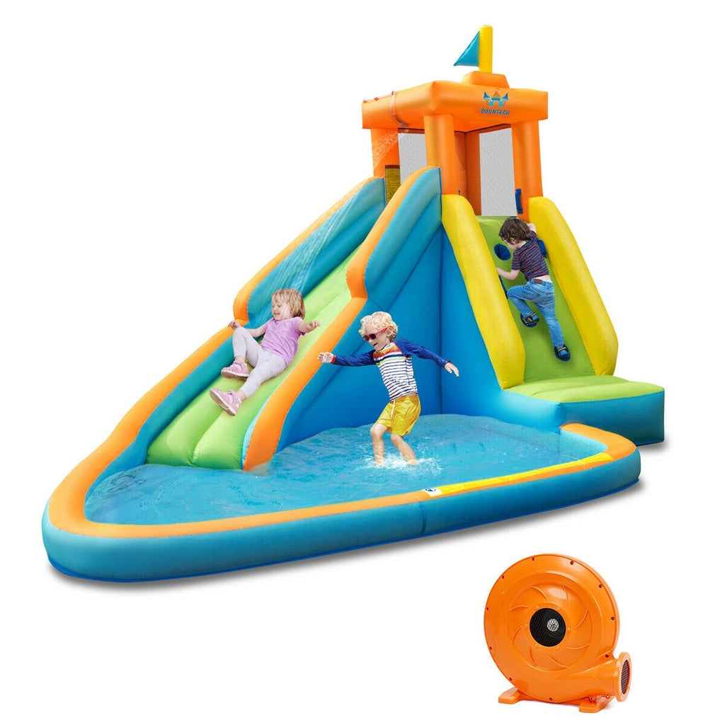 Inflatable Water Slide, Bouncer Pool w/Long Slide (with 740W Air Blower) - costzon