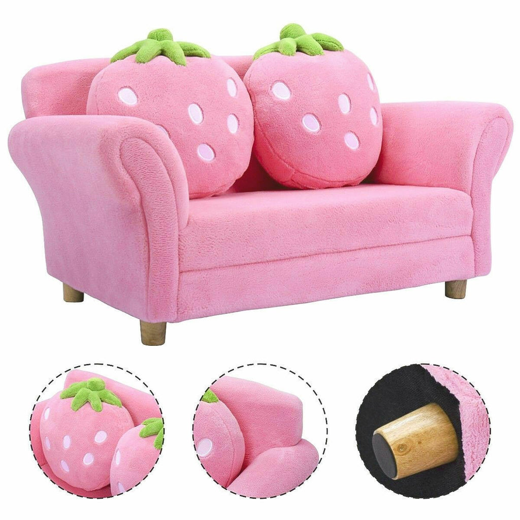 Kids Sofa, with 2 Cute Strawberry Pillows - costzon