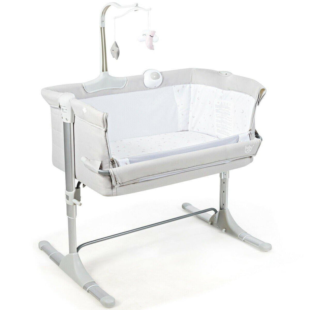 BABY JOY Baby Bedside Bassinet, Height Adjustable Portable Crib w/Music - costzon